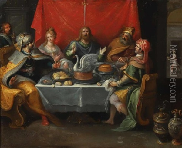 Le Festin De Damocles (collaboration With Workshop) Oil Painting - Frans Francken the Younger