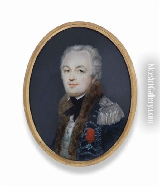 Hercule-philippe-etienne De Baschi, Count Of Cayla (1747-1826) In Uniform, In Silver-embroidered Blue Coat With Silver Epaulette, Fur Trim, White Waistcoat And Black Stock, Wearing The Badge Of The Royal French Military Order Of St. Louis Oil Painting - Charles Henard