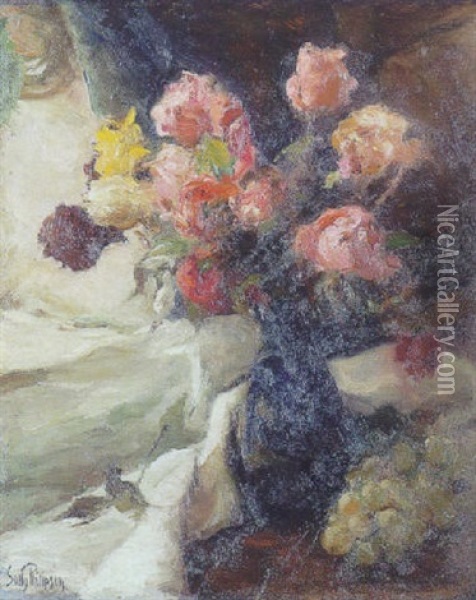 Roser I En Vase Oil Painting - Sally Nikolai Philipsen