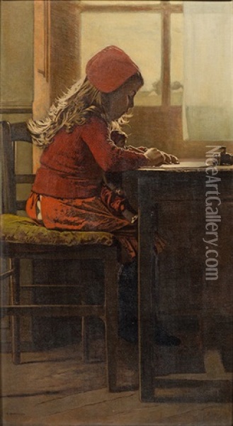 Dutch Girl At A Writing Desk Oil Painting - Eduard Charlemont