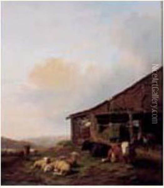 Un Paturage De Montagne Oil Painting - Auguste Morren