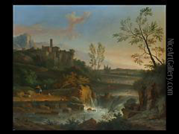 Landschaft Mit Wasserfall Und Figurenstaffage Oil Painting - Jan Van Huysum