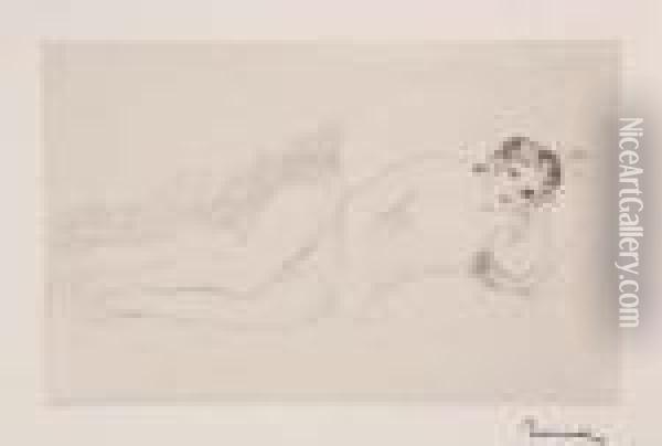 Femme Nue Couchee (tournee A Droite), 1re Planche Oil Painting - Pierre Auguste Renoir