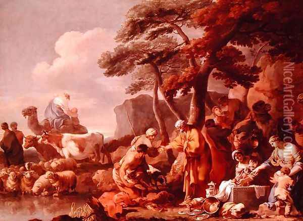 Jacob burying the strange gods under the oak by Shechem Oil Painting - Sebastien Bourdon