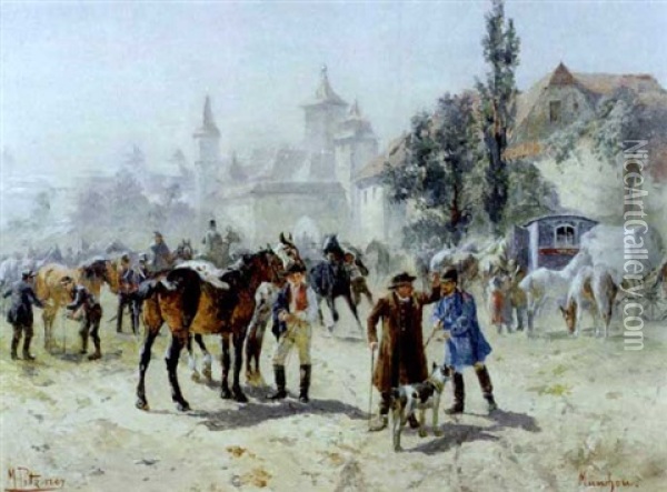 Pferdemarkt In Rotherburg Ob Der Tauber Oil Painting - Max Joseph Pitzner