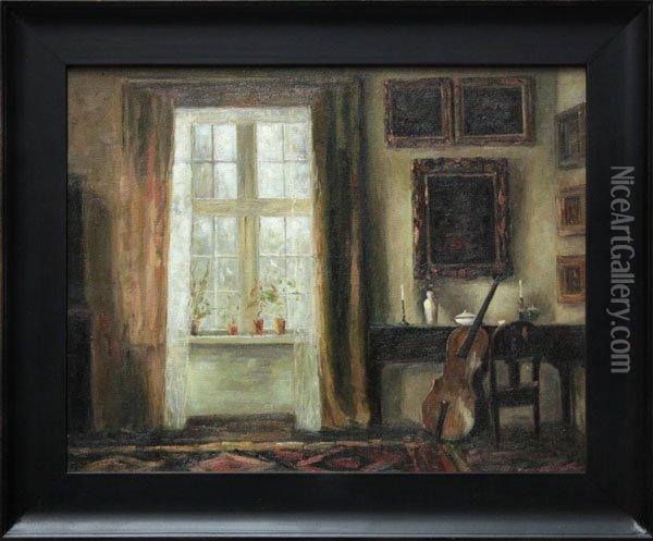 Interior With Cello Oil Painting - Carl Vilhelm Holsoe