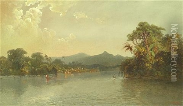Tropical River Scene Oil Painting - Ransom Gillet Holdredge