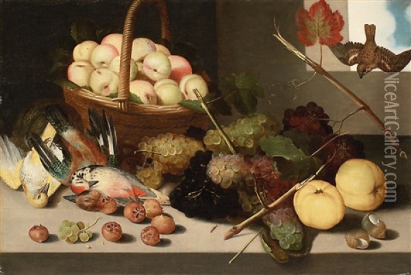 Fruchtestillleben Mit Vogeln Oil Painting - Pieter Binoit
