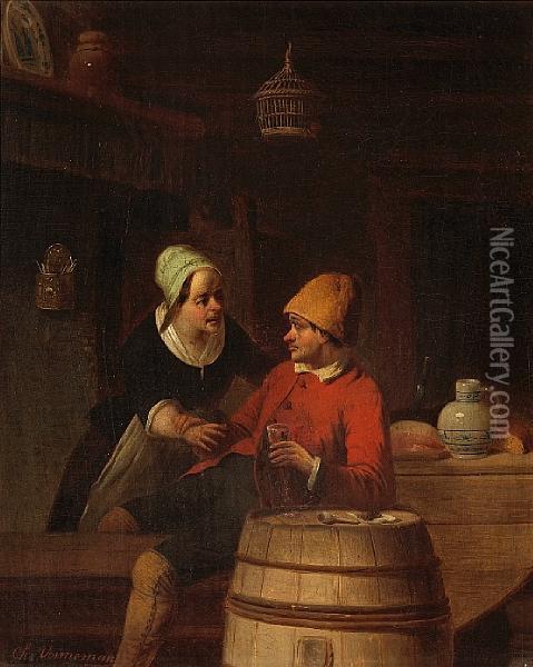 A Glass Too Many; Also A Companion Painting (apair) Oil Painting - Camille Vennemann