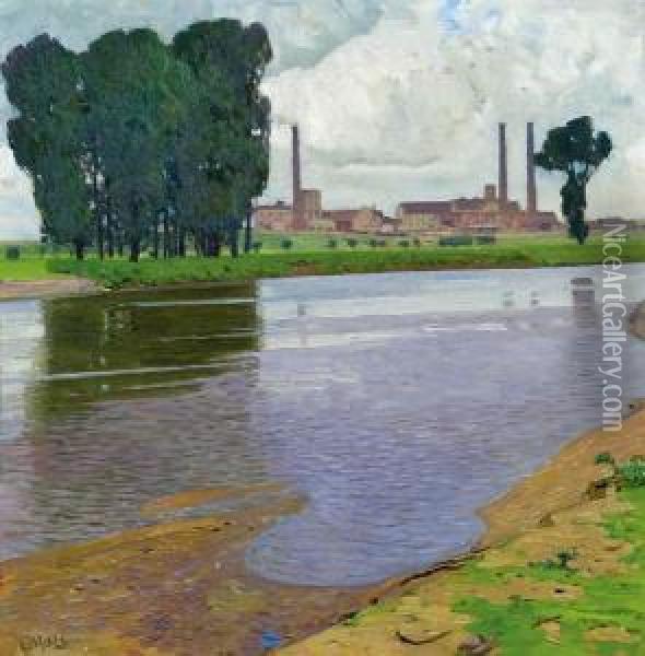 Flusslandschaft Oil Painting - Carl Moll