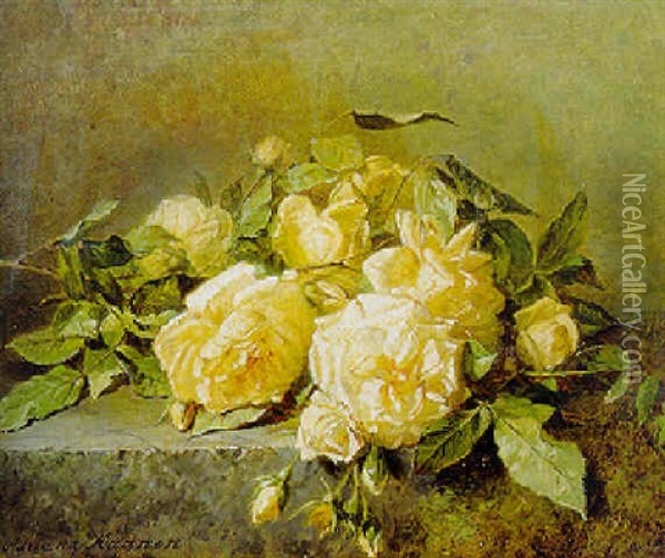 Yellow Roses Oil Painting - Adriana Johanna Haanen