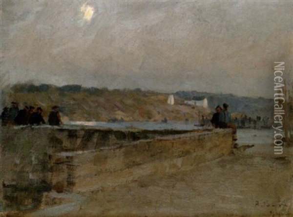 Solnedgang I Concarneaus Hamn Oil Painting - Alfred Mauritz Bergstroem