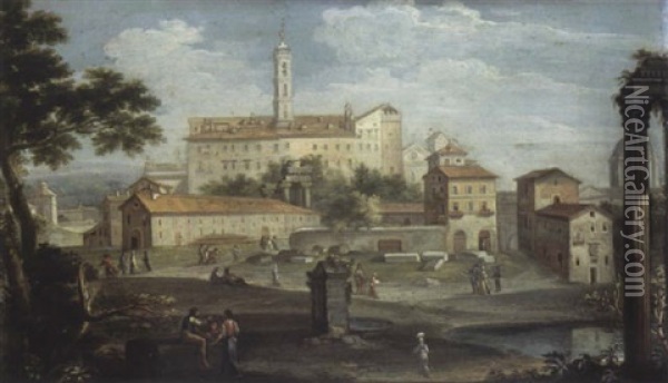 Rome Vue Du Campo Vaccino Oil Painting - Paolo Anesi