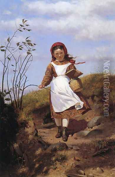 A Breezy Morning Oil Painting - John George Brown