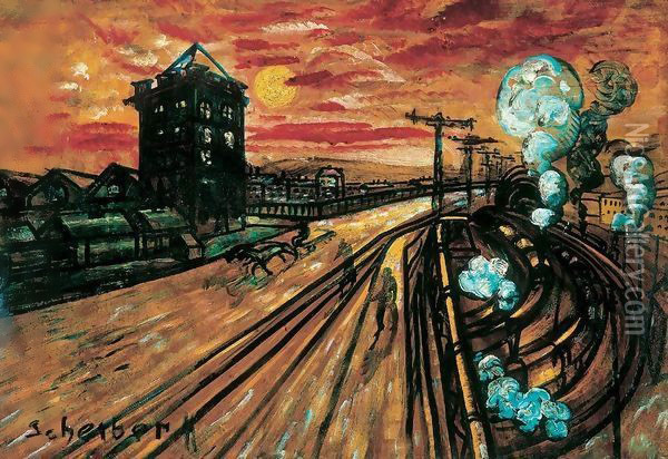 Bridge at the Railway Station-2 Oil Painting - Gyula Batthyany