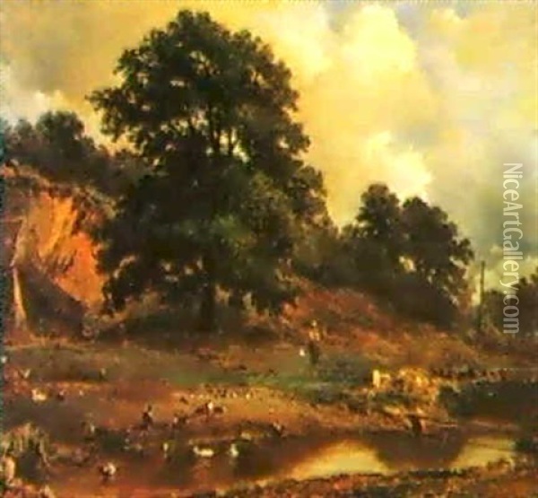 Paesaggio Con Anatre Oil Painting - Charles Francois Daubigny