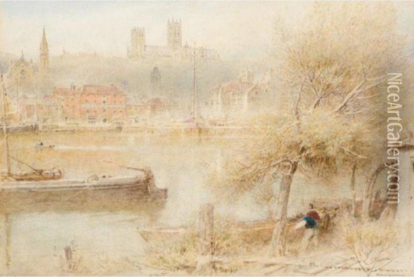 Lincoln Cathedral Oil Painting - Albert Goodwin