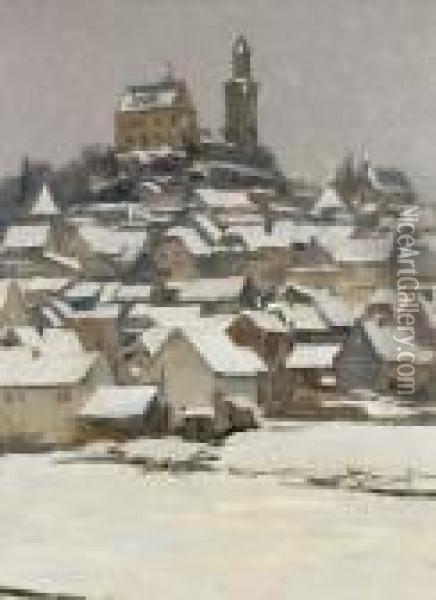 Kronberg Im Schnee, Vom Tal Aus Gemalt Oil Painting - Fritz Wucherer