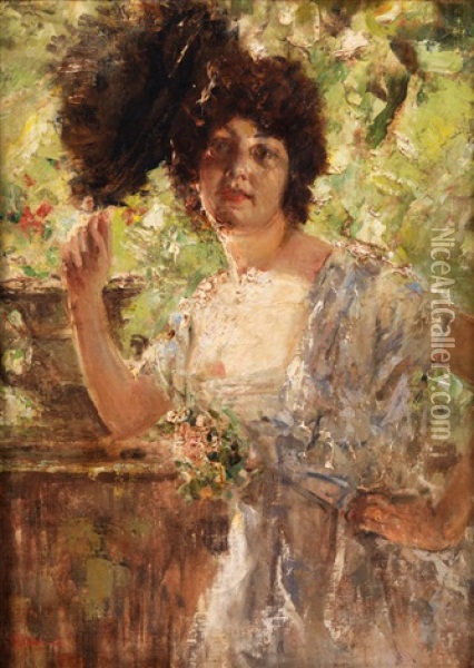 Bildnis Einer Jungen Dame Oil Painting - Antonio Mancini