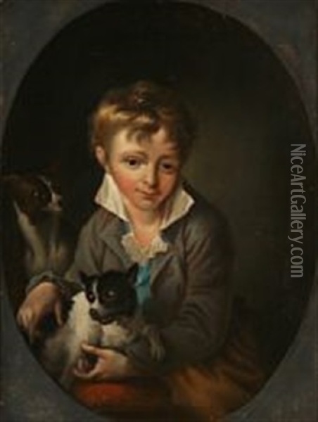 A Boy Holding A Dog Oil Painting - Hans Hansen