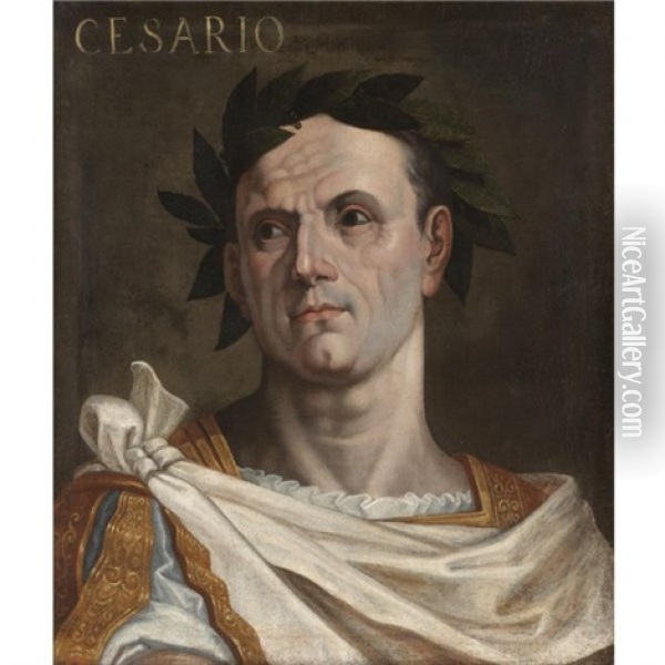 Portrait Of Julius Ceasar Wearing A Toga And A Laurel Wreath Oil Painting - Bernardino Campi