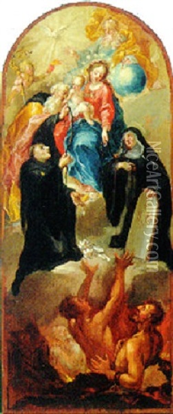 The Madonna And Child In Judgement With Saints Benedict, Thomas Aquinas And A Benedictine Nun Oil Painting - Franz Anton Maulbertsch