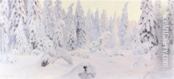 Vinter Nordmarken Oil Painting - Nils Severin Lynge Hansteen