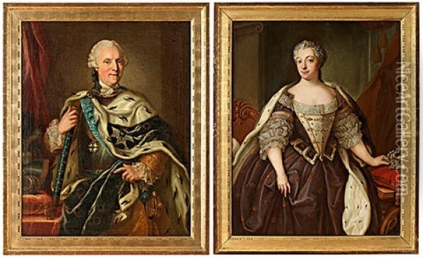 Konung Adolf Fredrik (+ Drottning Lovisa Ulrika; Pair) Oil Painting - Lorenz Pasch the Younger