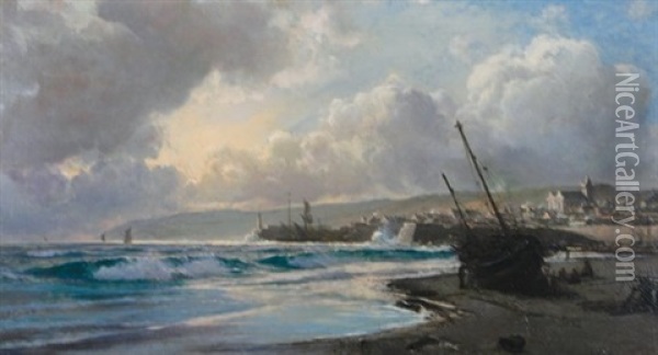 Beached Boat Oil Painting - Laurits Bernhard Holst
