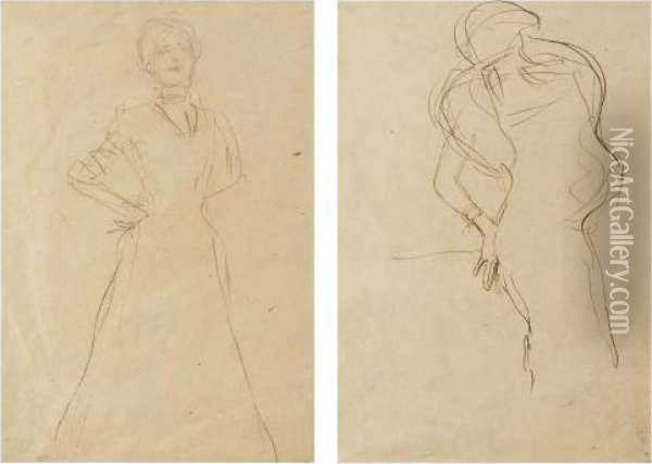 Recto
); Figurate Skizze (
Verso
) (rose Rosthorn) Oil Painting - Gustav Klimt