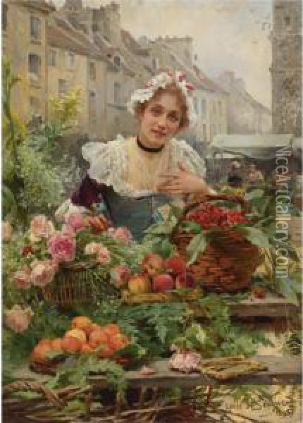The Flower Seller Oil Painting - Louis De Schryver