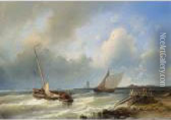 Shipping Off The Dutch Coast Oil Painting - Abraham Hulk Jun.