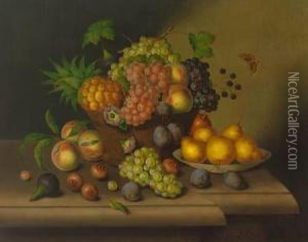 Fruchtestilleben Mit Insekt Oil Painting - Georg Seitz