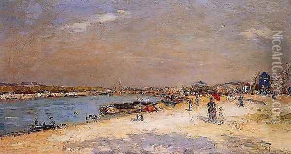 The Port of Bercy, Unloading the Sand Barges Oil Painting - Albert Lebourg
