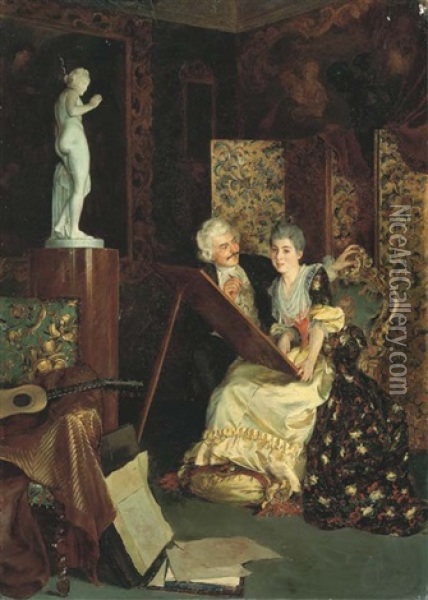 La Lecon De Dessin, D'apres L'antique Oil Painting - Klawdi Petrovitch Stepanov