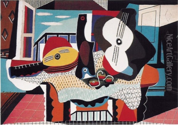 Mandolin and Guitar Oil Painting - Pablo Picasso