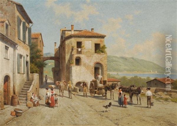 Vue De Village Italien Oil Painting - Jacques Francois Carabain