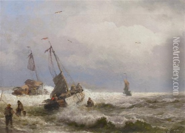 Storm On The Maine Coast Oil Painting - Hermann Herzog