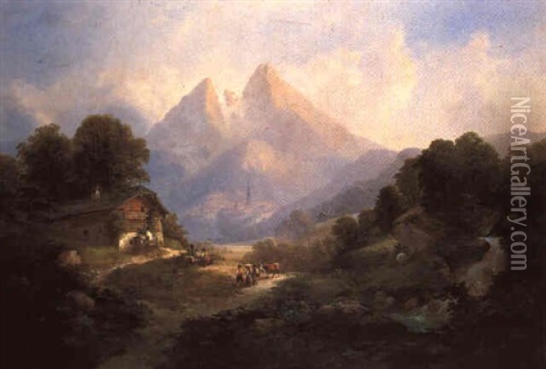 Blick Auf Berchtesgaden Mit Dem Watzmann Oil Painting - Franz Barbarini