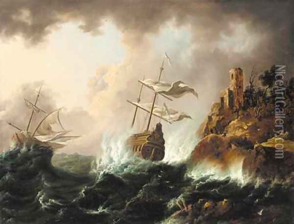 Vessels heading for the rocks in a storm Oil Painting - Bonaventura Peeters