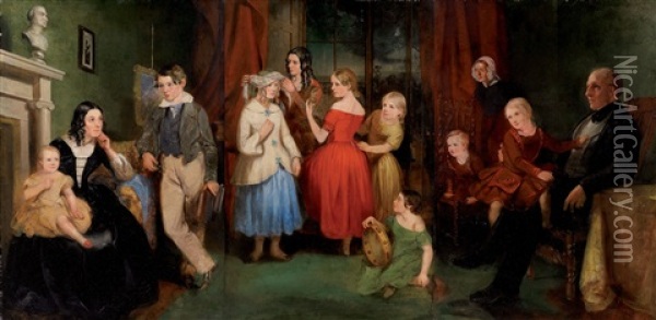 William And Margaret Robertson And Their Family (in 3 Parts) Oil Painting - Thomas Bock