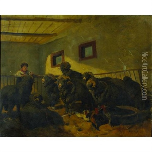 Moutons De Rambouillet A L'etable Oil Painting - Rosa Bonheur