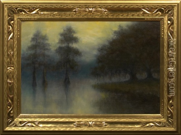 Cypress And Oak Trees Along The Blue Bayou Oil Painting - Alexander John Drysdale
