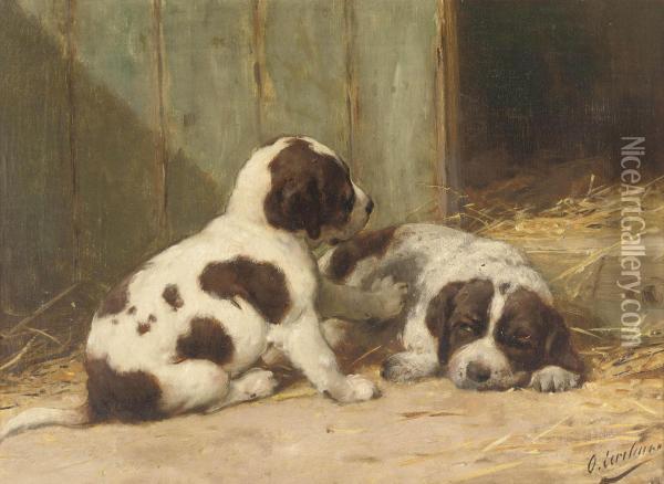 Saint-bernard Puppies Oil Painting - Otto Eerelman