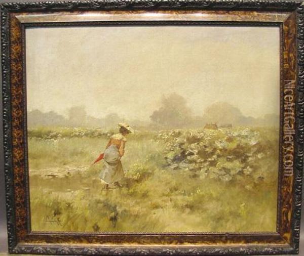 A Walk Through The Fields Oil Painting - Antal Neogrady