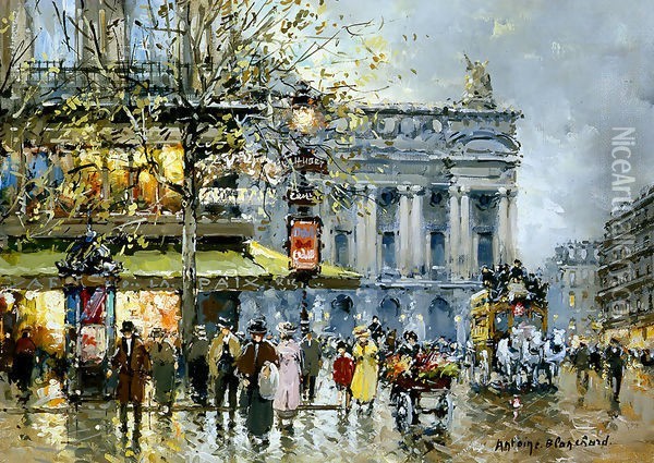 Place de l Opera Cafe de la Paix Oil Painting - Agost Benkhard