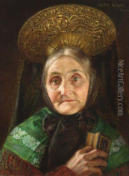 Portrait Of A Lady In Traditional Costume Oil Painting - Gustav Kohler