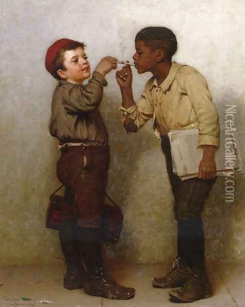 Give Him a Light Oil Painting - John George Brown