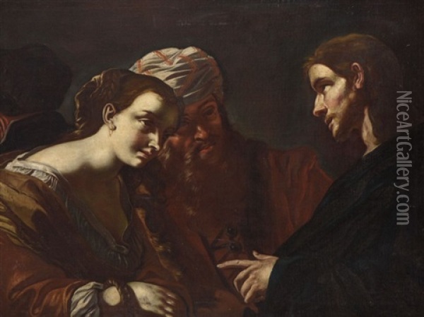 Le Christ Et La Femme Adultere Oil Painting - Mattia Preti