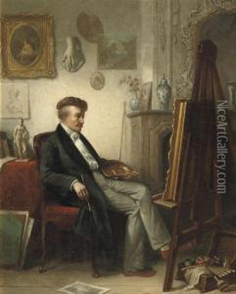 An Artist In His Studio Oil Painting - Jan Jacobus Matthijs Damschroder